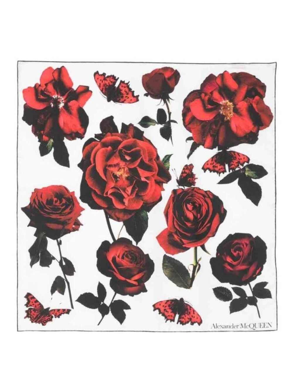 Alexander McQueen Butterfly & Rose PrintShawl 100% Cashmere 一188x134 Cm - Picture 3 of 4